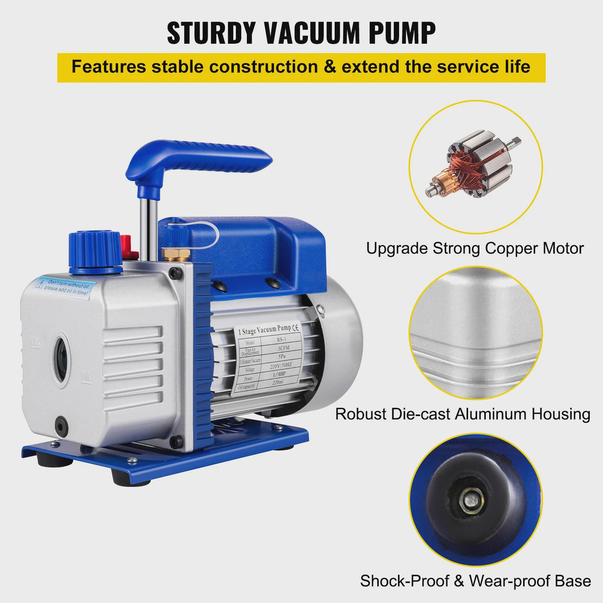 Vacuümpomp 3CFM 1/4HP Enkeltraps - Koeling, HVAC & Vacuümverpakking