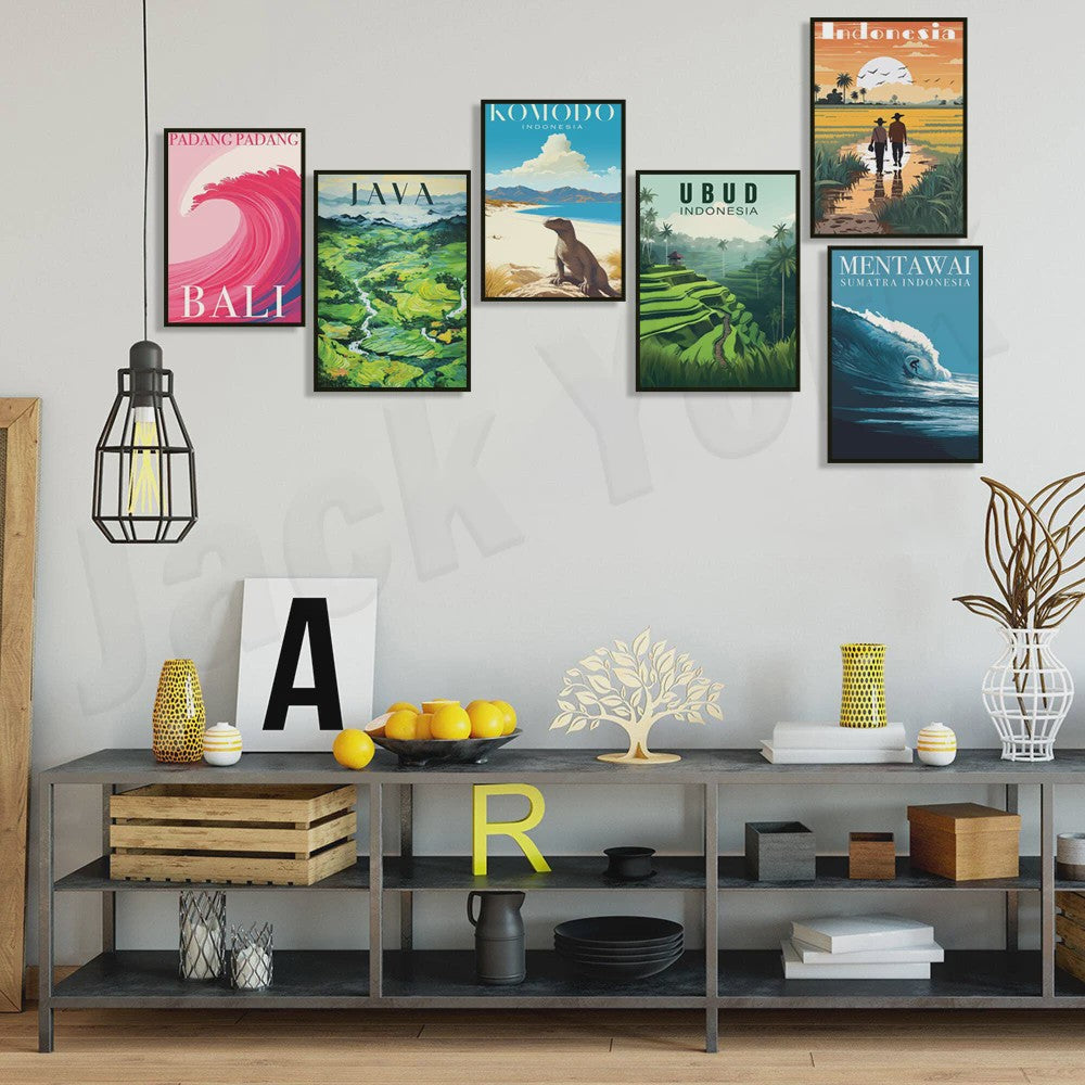Indonesië Reisposters: Bali, Java, Komodo & Meer - Wanddecoratie Set