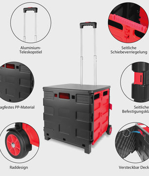 Opvouwbare Boodschappentrolley met Deksel en Telescoopsteel - Handig voor Boodschappen, Tuin & Camping
