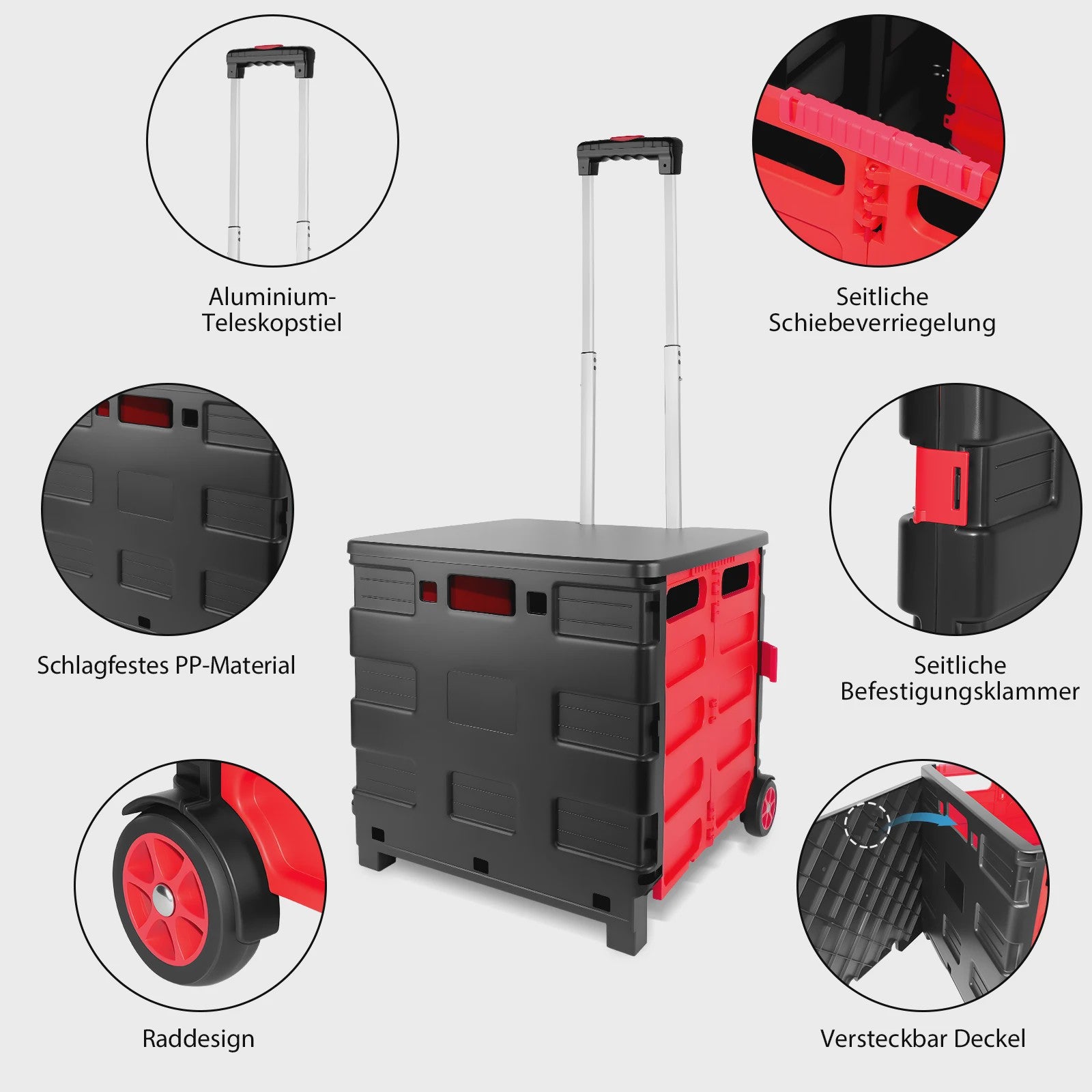 Opvouwbare Boodschappentrolley met Deksel en Telescoopsteel - Handig voor Boodschappen, Tuin & Camping