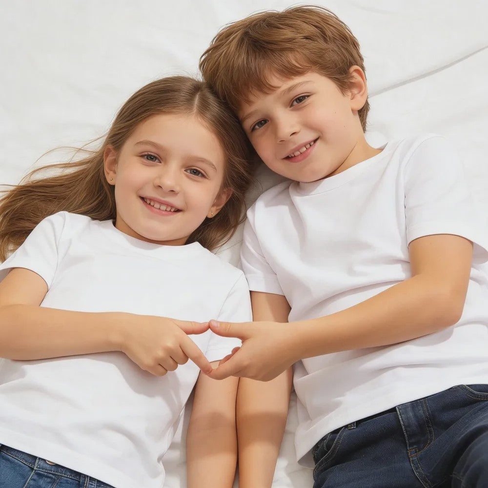 Basic Katoenen T-shirt voor Kinderen & Baby's - Jongens & Meisjes - Wit & Roze - Maten 1 t/m 14 Jaar