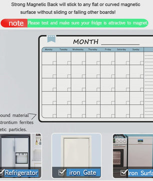 Magnetisch Whiteboard Kalender A3: Maandelijkse & Wekelijkse Planner, Krasvrij & Uitwisbaar voor Koelkast