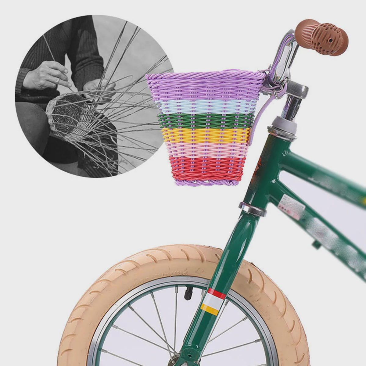 Regenboog Fietsmand Kinderen - Kleurrijk Rotan Stuurmandje