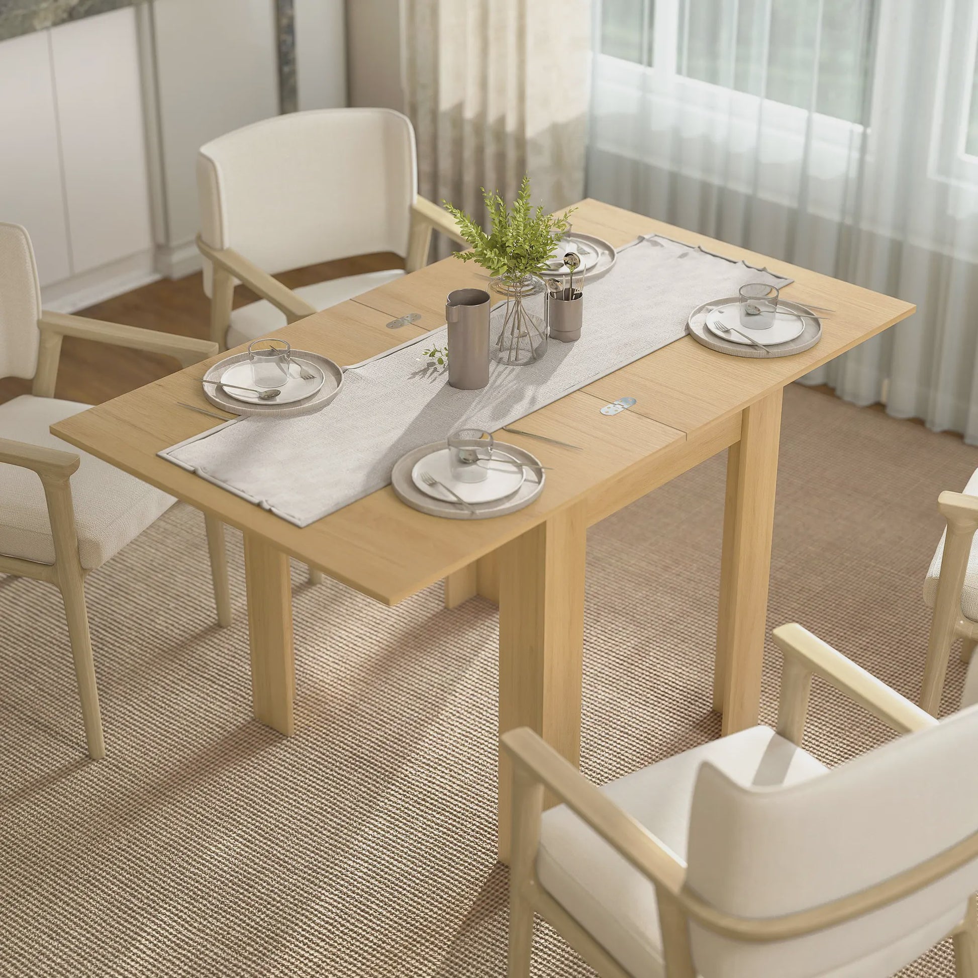 Uitschuifbare Eettafel 70-140 cm - Natuurlijk Houtdesign - Geschikt voor 4-6 Personen