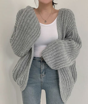 Oversized Gebreide Cardigan met Lantaarnmouwen - Vintage Y2k Stijl