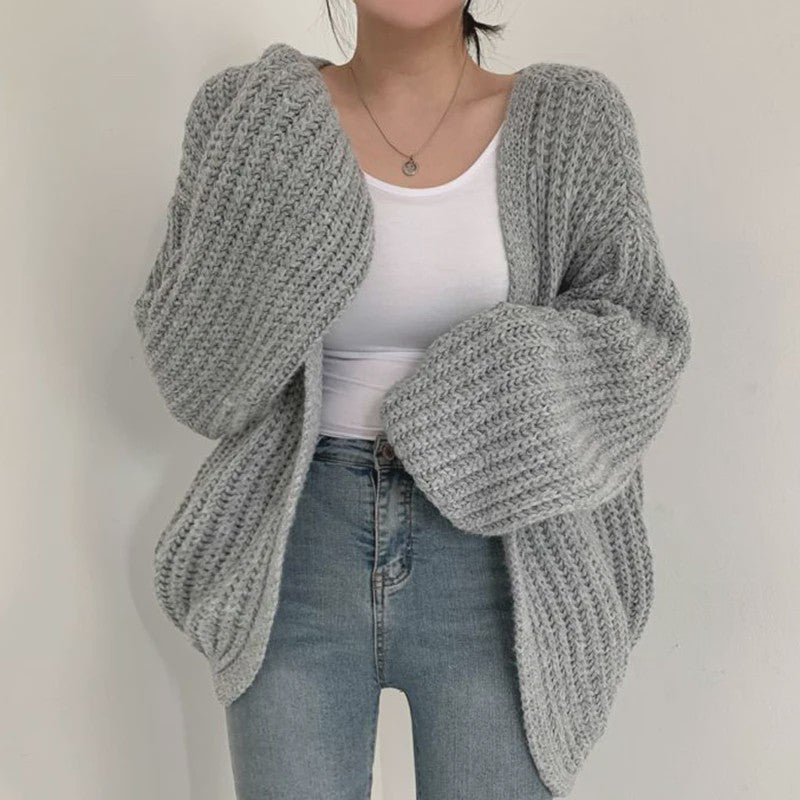 Oversized Gebreide Cardigan met Lantaarnmouwen - Vintage Y2k Stijl