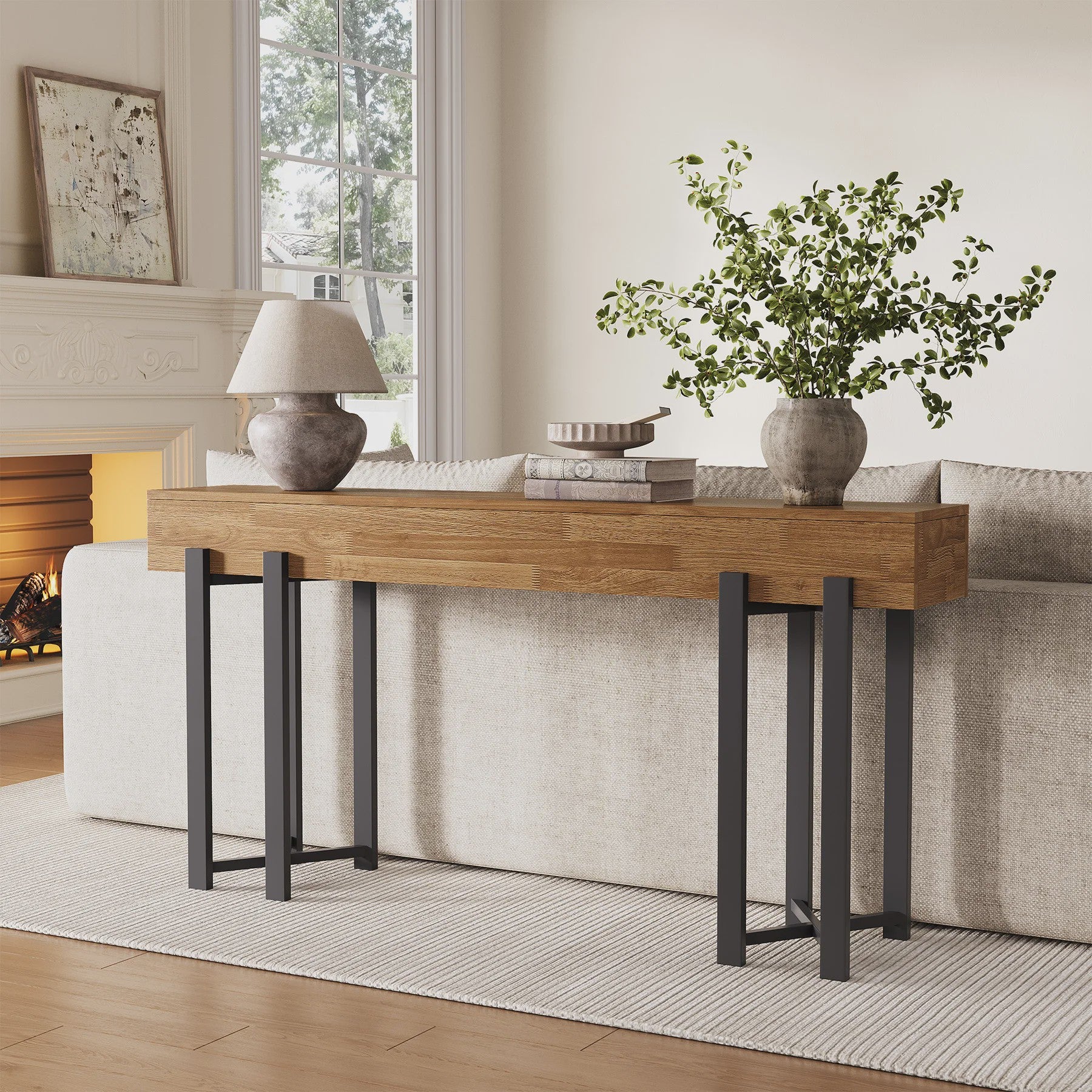 Stijlvolle Eiken Console Tafel (63 inch) - Perfect voor Hal, Woonkamer of Achter de Bank