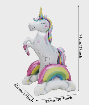 Reuze 3D Staande Eenhoorn Folieballon - Magische Regenboog & Wolk Decoratie voor Kinderfeestjes en Babyshowers