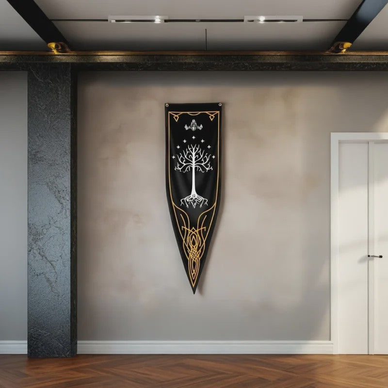 VIKAMA Elven Ring Vlag van Gondor - Middeleeuwse Wanddecoratie