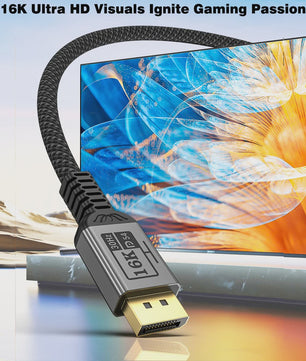 UGOURD DisplayPort 2.1 Kabel - 16K 480Hz, 54Gbps, HDR10, DSC - Ultieme Gaming & Monitor Kabel