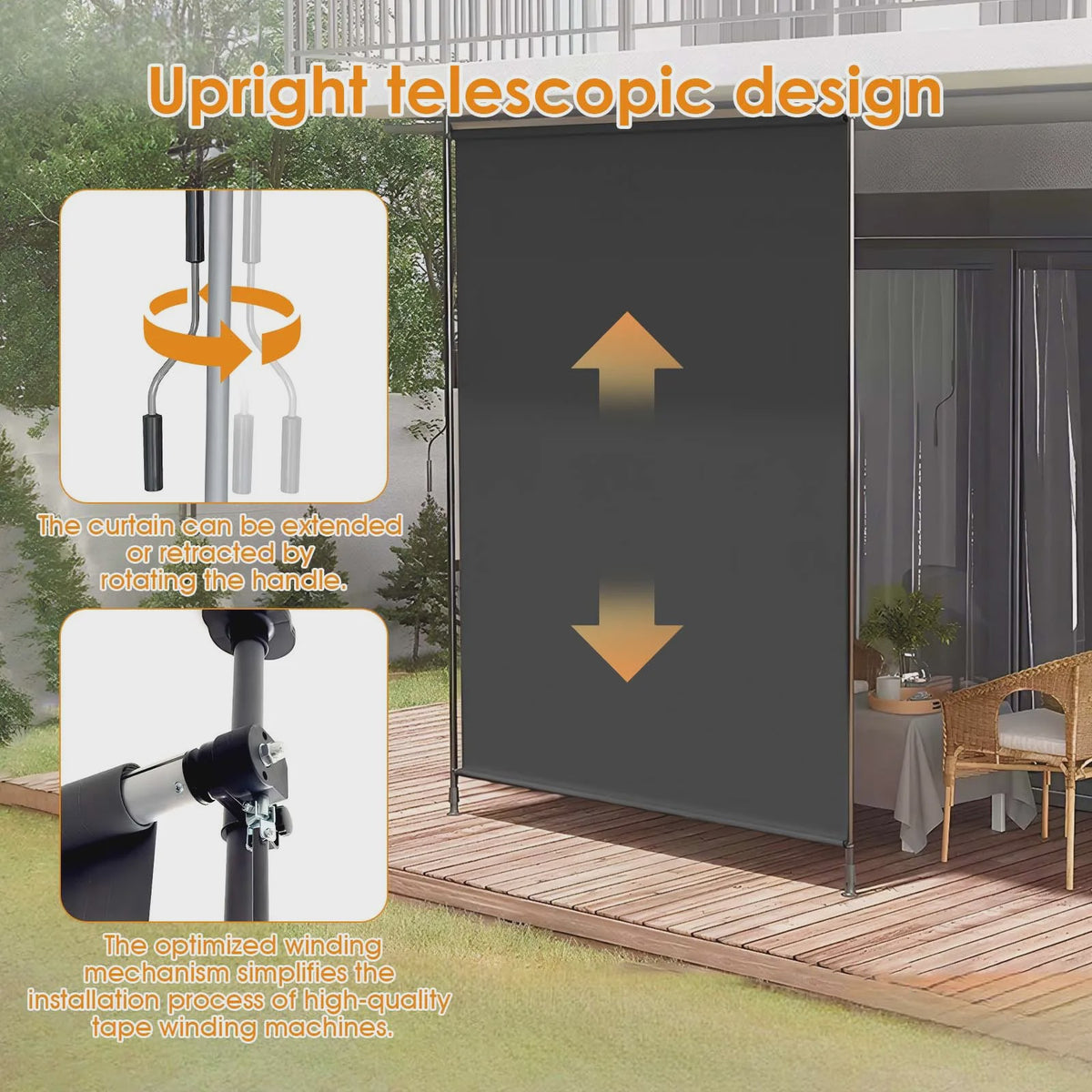 Verticale Buitenzonwering Balkon - Geen Boren Nodig - Met Handzwengel - Privacy & Zon/Windbescherming