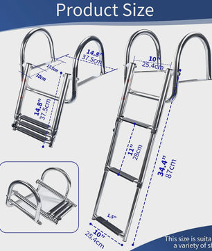 RVS Instapladder Boot 3 Treden - Inklapbaar & Uitschuifbaar