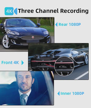 4K 3-Kanaals Dashcam met Infrarood Interne Camera, WIFI, GPS & Parkeermodus - 3'' LCD