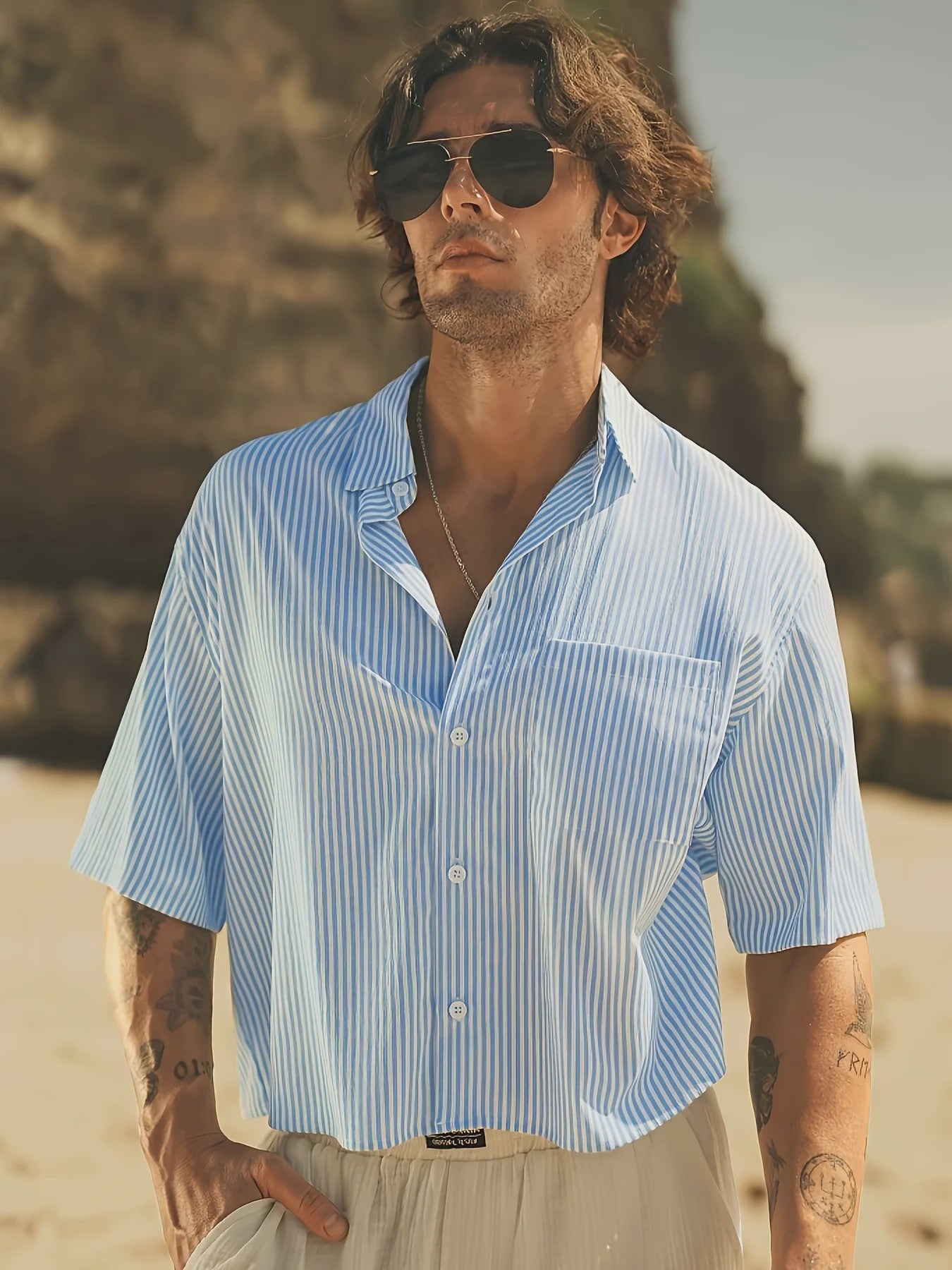 Comfortabel Gestreept Heren Overhemd met Korte Mouwen - Stijlvol voor Lente, Herfst & Dagelijks Gebruik