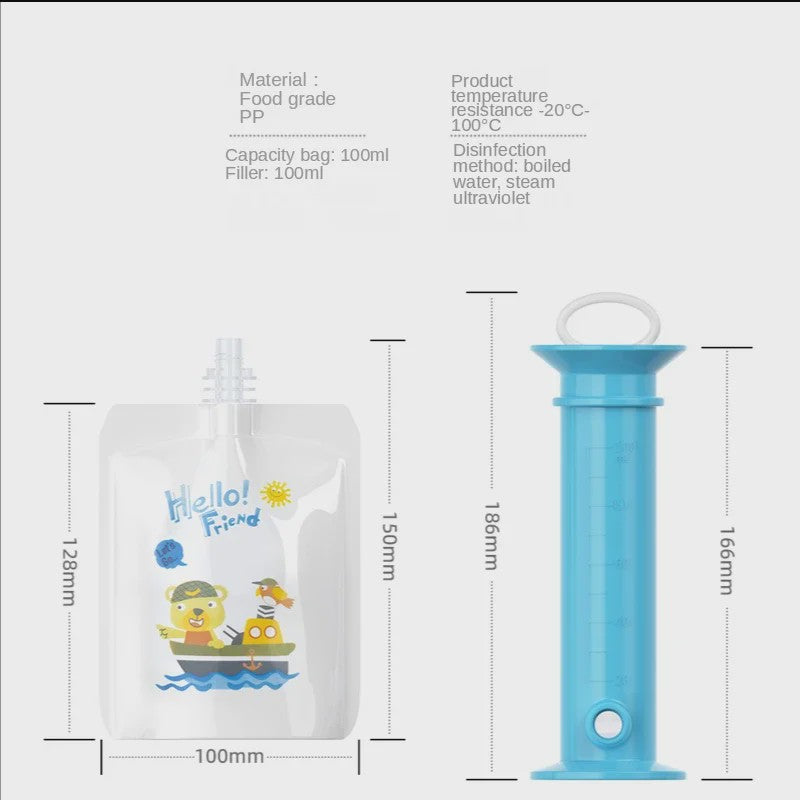 Herbruikbare Babyvoeding Dispenser Set - Zelf Fruitpuree Maken & Bewaren