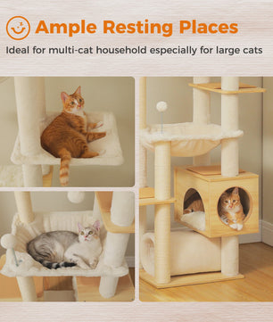 Verstelbare Kattenboom met Grote Hangmat, Krabpalen & Kattenhuis - Vloer tot Plafond
