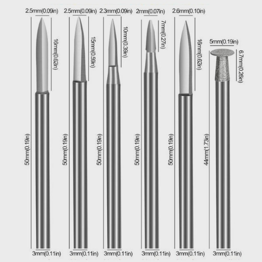 6-delige Houtsnij Boorbeitel Set voor Dremel - 2.35/3mm Schacht