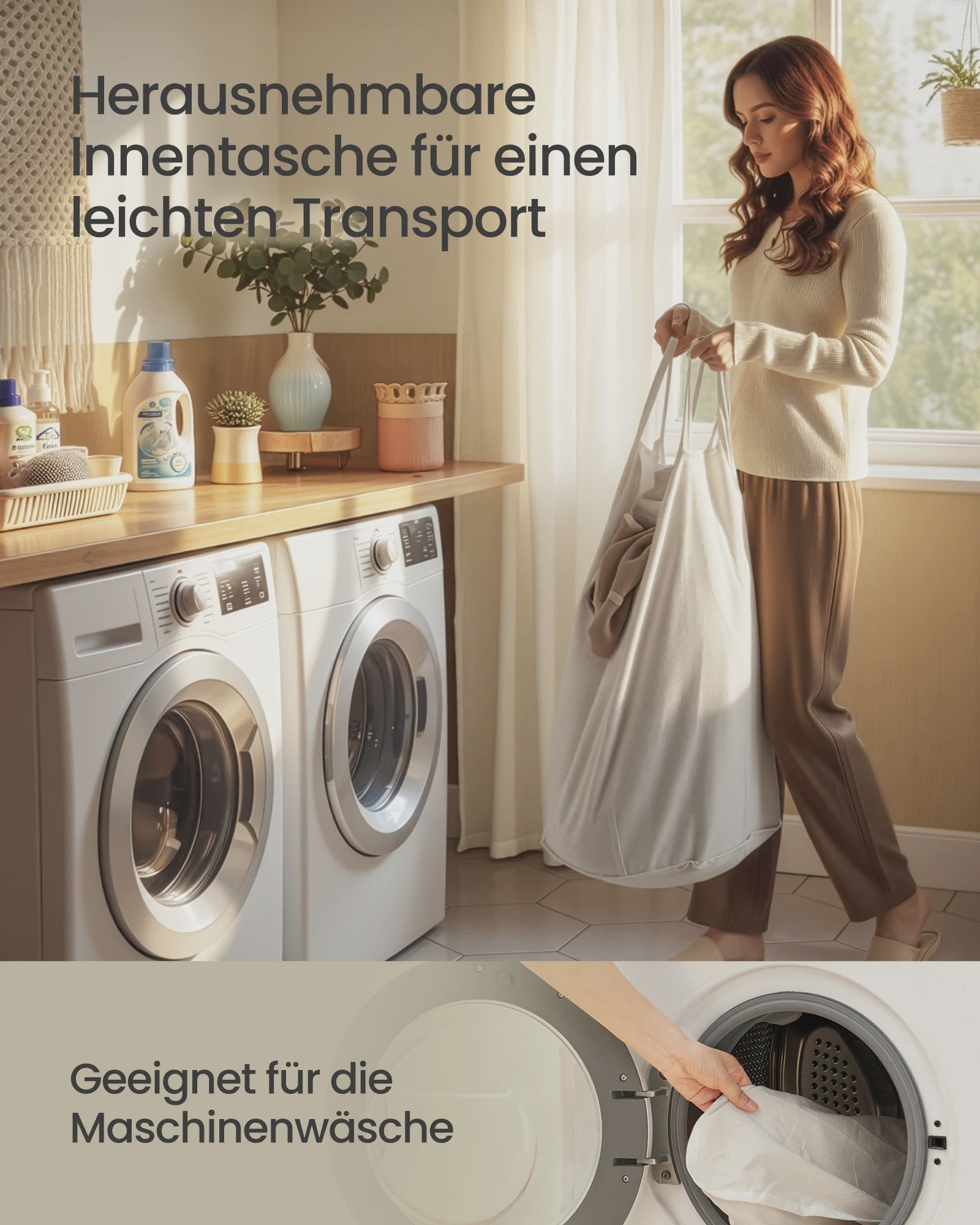 Songmics Bamboe Wasmand met Deksel - 60L, Opvouwbaar, Natuurlijk