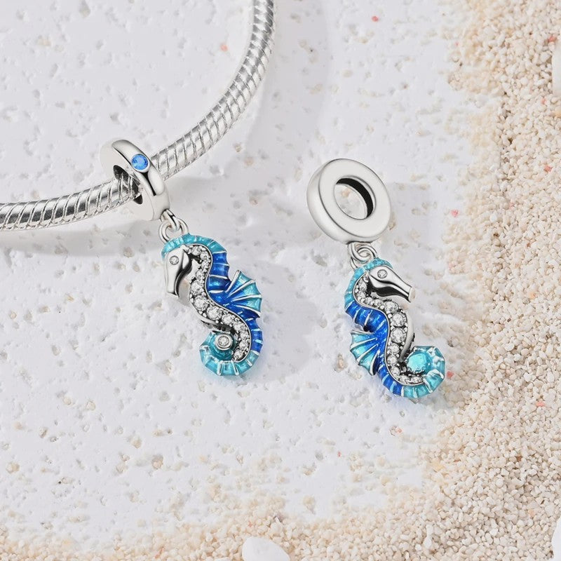 925 Sterling Zilveren Bedel Set: Dolfijn, Zeepaardje & Octopus - Blauw - DIY Armband Sieraden