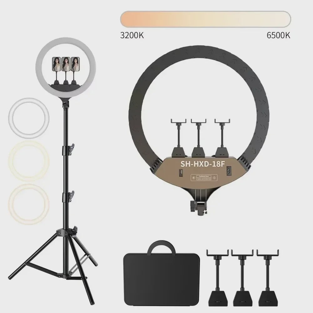 18 Inch Ring Light LED Videolamp met Statief & Telefoonhouder - Perfect voor YouTube, Live Streaming & Fotografie