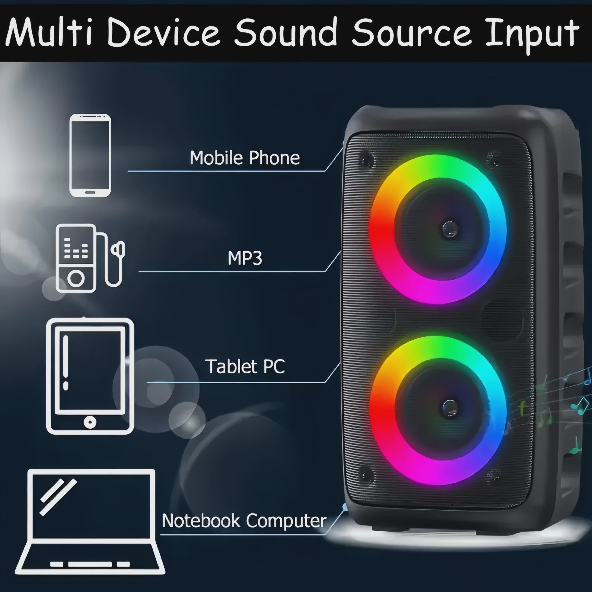 Draagbare Karaoke Bluetooth Speaker met Microfoon, FM Radio & LED Lichtshow