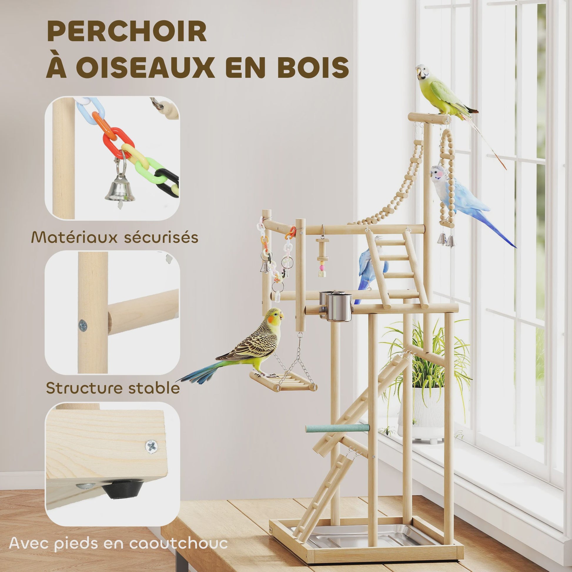 PawHut Vogel Speeltuin met Speeltjes, Schommel en Voerbak - 48x38x95 cm