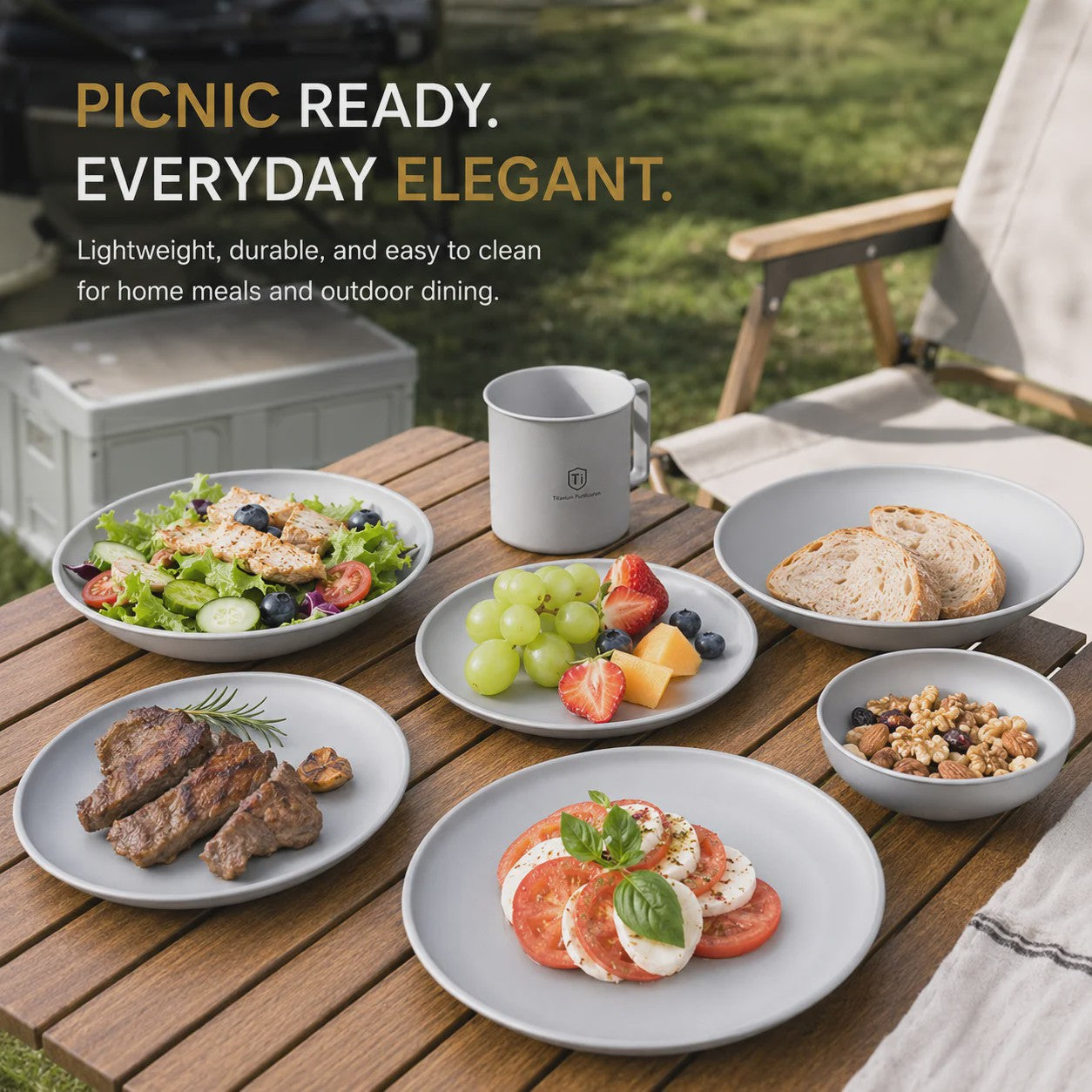 Titanium RVS Camping Borden Set - Lichtgewicht, Hygiënisch & Duurzaam (3/5 Stuks)