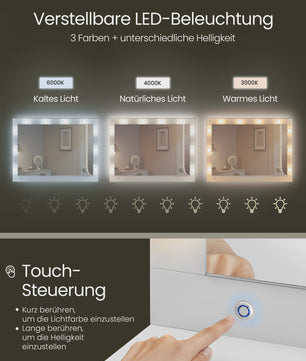 VASAGLE Kaptafel met LED Verlichting, Spiegel, Sieradenkast & Stopcontacten