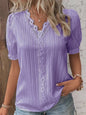 Zomerse Dames Blouse met V-hals en Kantdetails - Korte Mouwen
