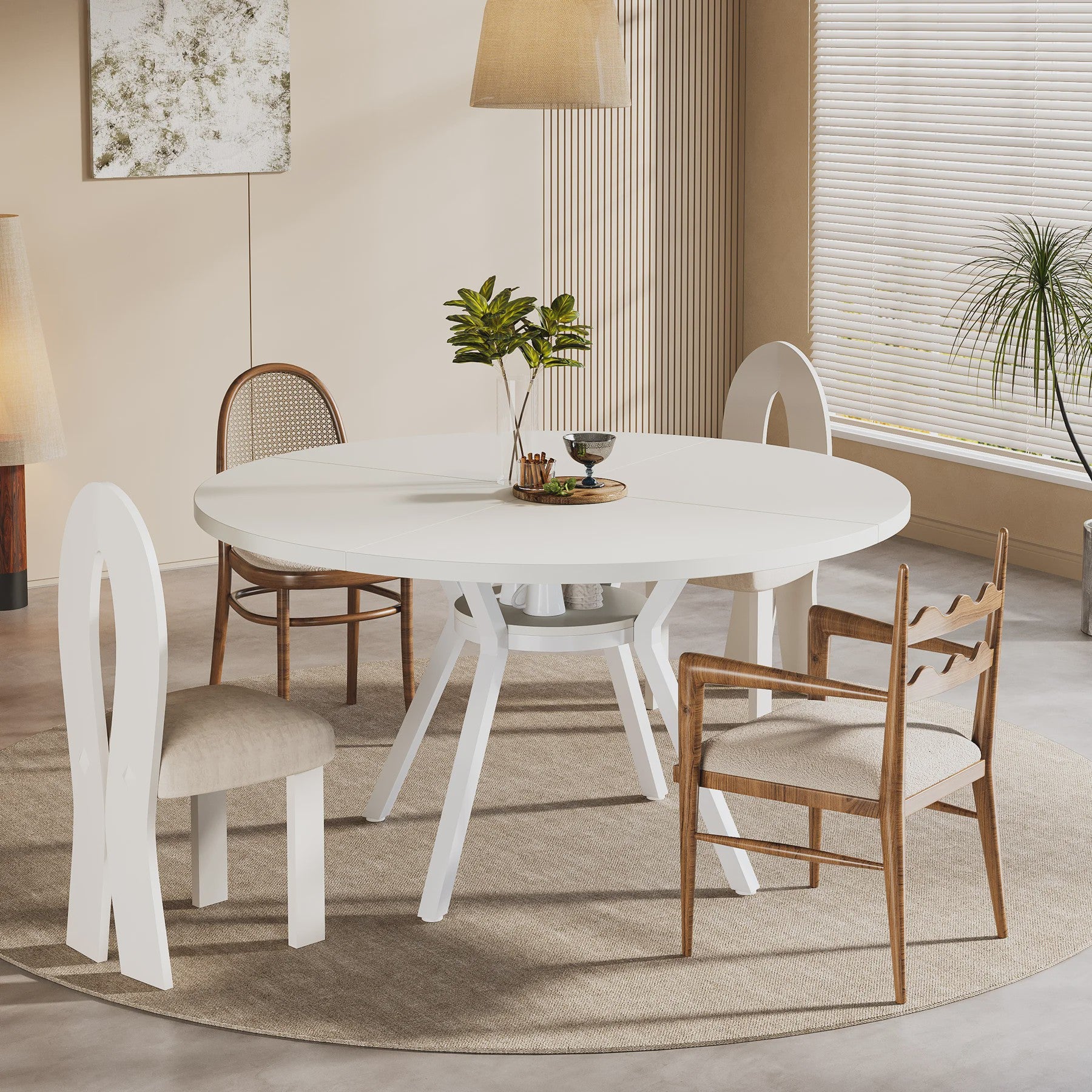 Ronde Eettafel 120cm met Opslag - Hout & Metaal - Geschikt voor 4-6 Personen