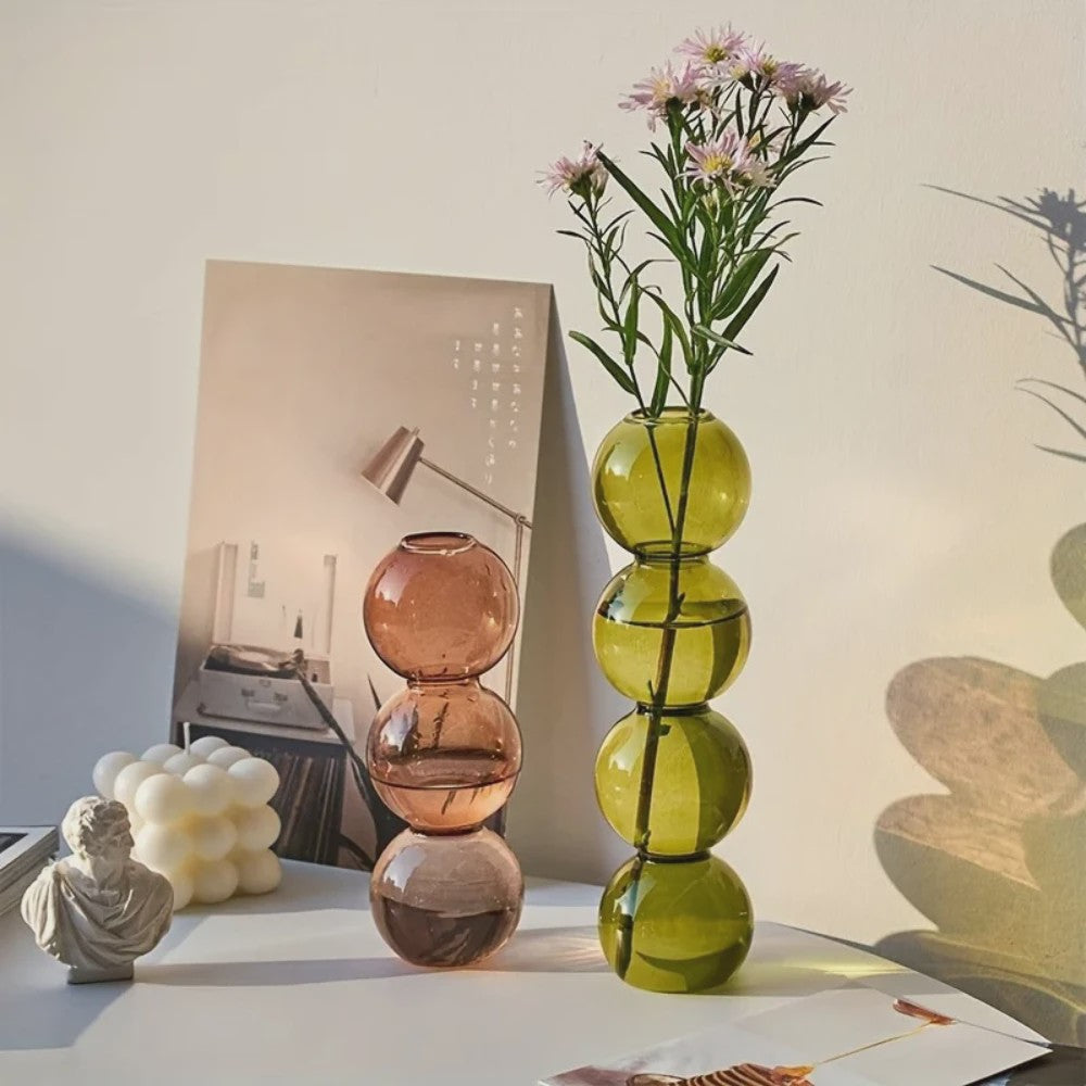 Nordic Kleurrijke Glazen Vaas - Bubble Design voor Hydroponische Planten & Bloemen