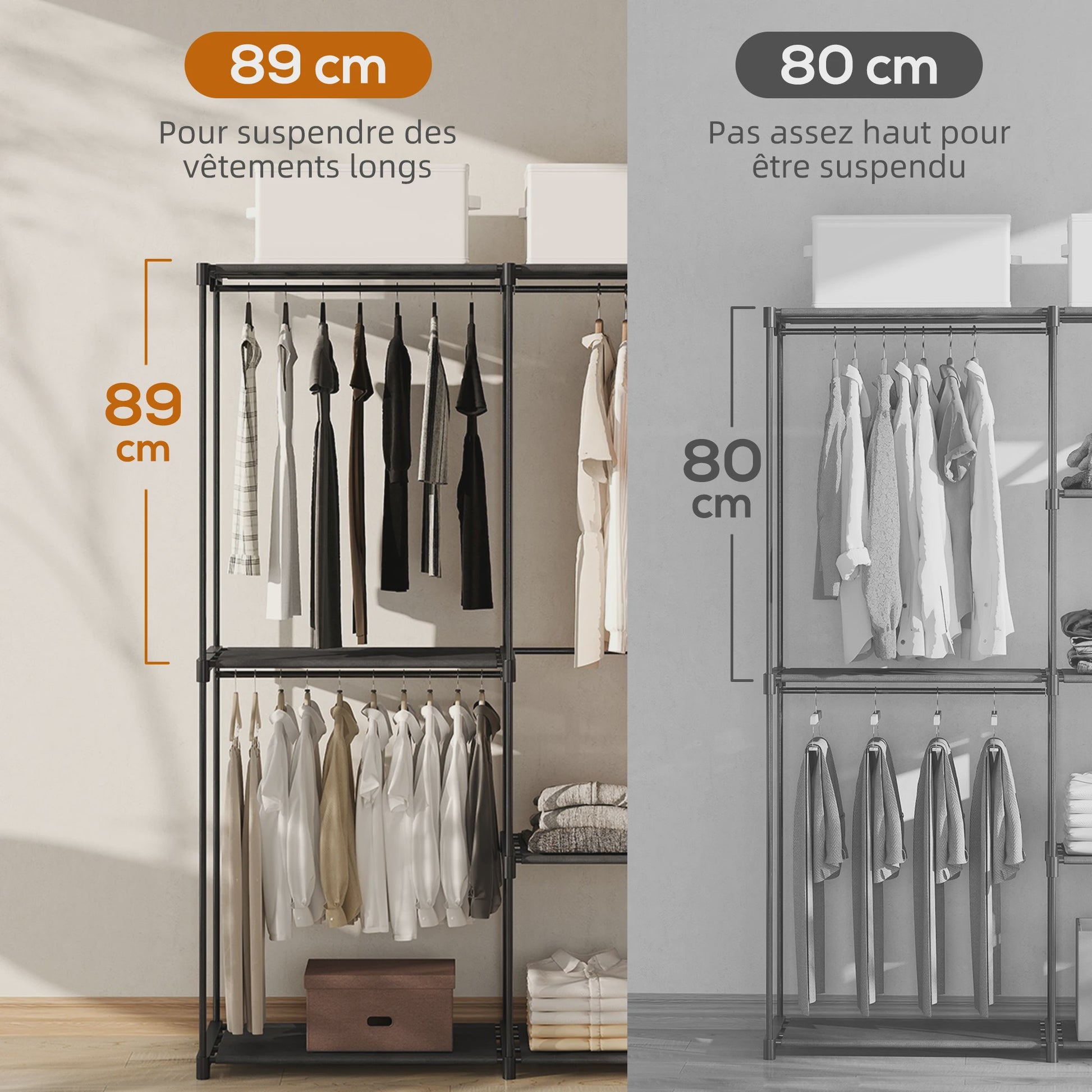 HOMCOM Stoffen Kledingkast met Hangroede en Planken - Zwart, 111x43x185 cm