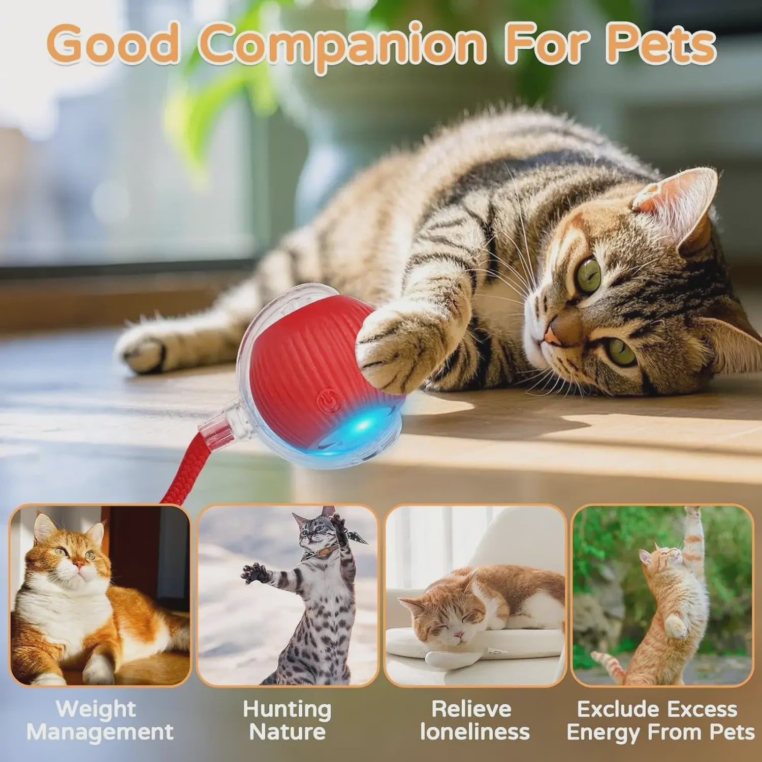 Interactieve Kattenbal Speelgoed - Automatisch Rollend, Oplaadbaar & Slim