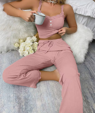 Dames Pyjama Set met Kantafwerking - Sexy Loungewear Set