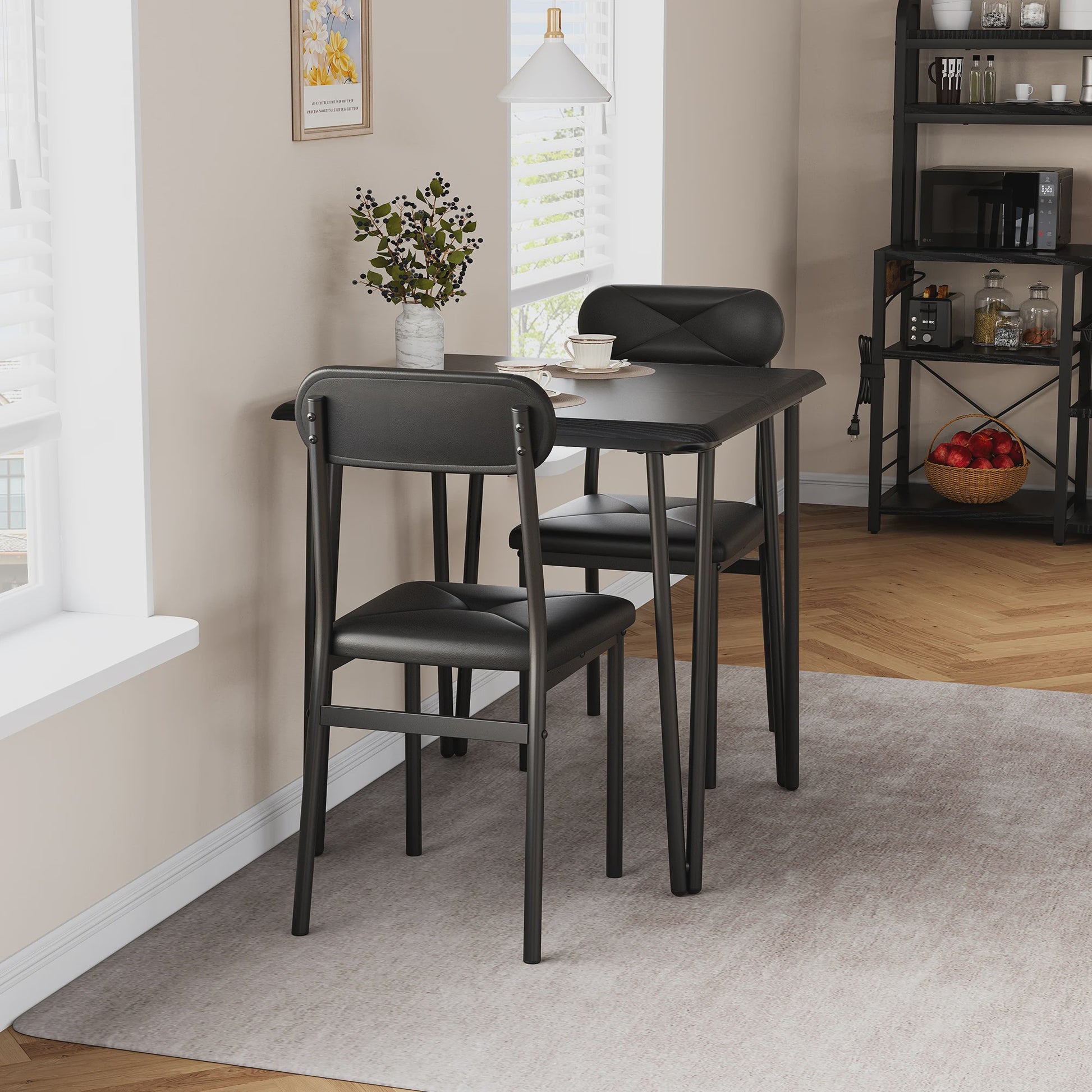 Compact Houten Eettafel voor 2 Personen met Gestoffeerde Stoelen - Ruimtebesparend & Modern