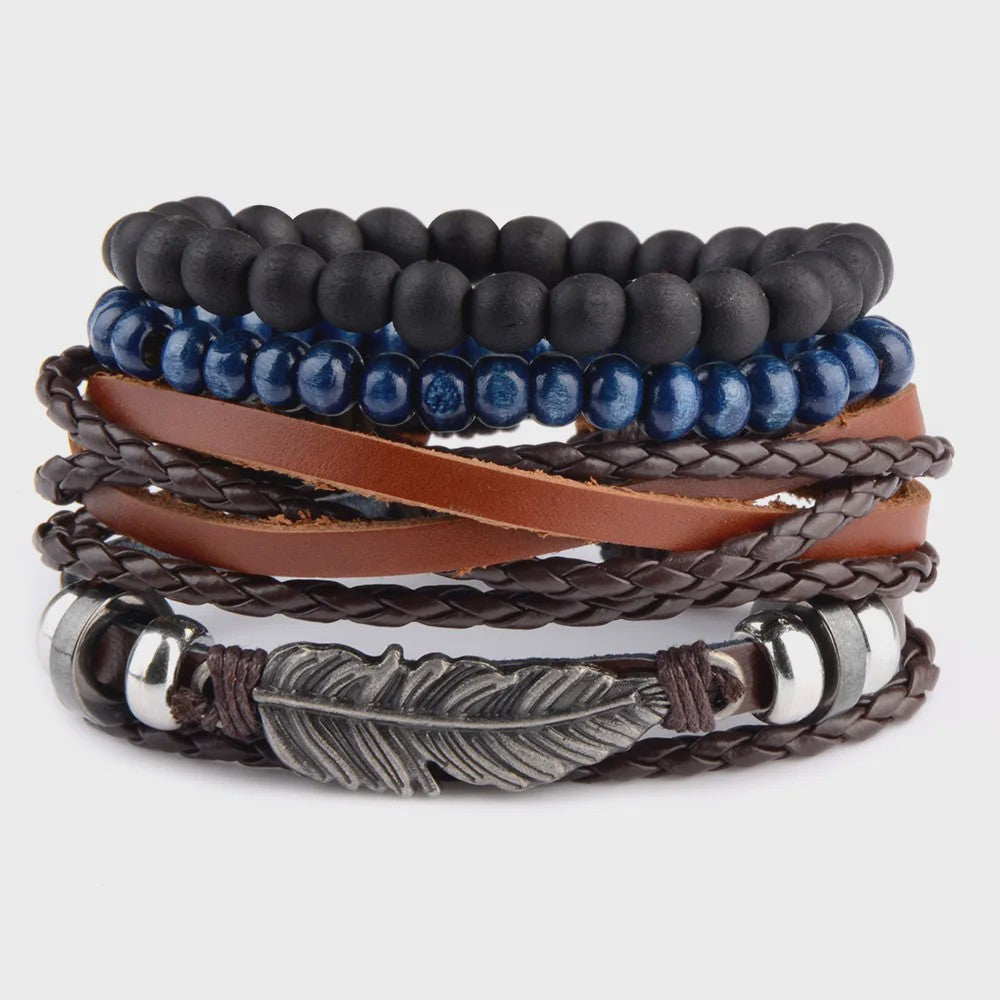 Heren Leren Armbanden Set - Viking, Gothic & Punk Stijl - Multilayer Vintage