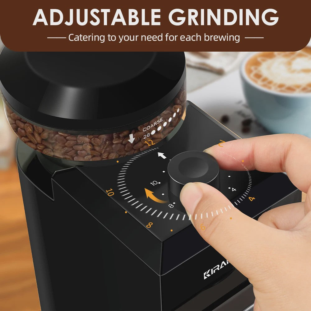 Elektrische Koffiemolen met 28 Instellingen voor Espresso, French Press & Filterkoffie