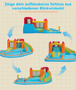 Opblaasbaar Kasteel met Waterbaan, Glijbaan, Trampoline & Waterkanon