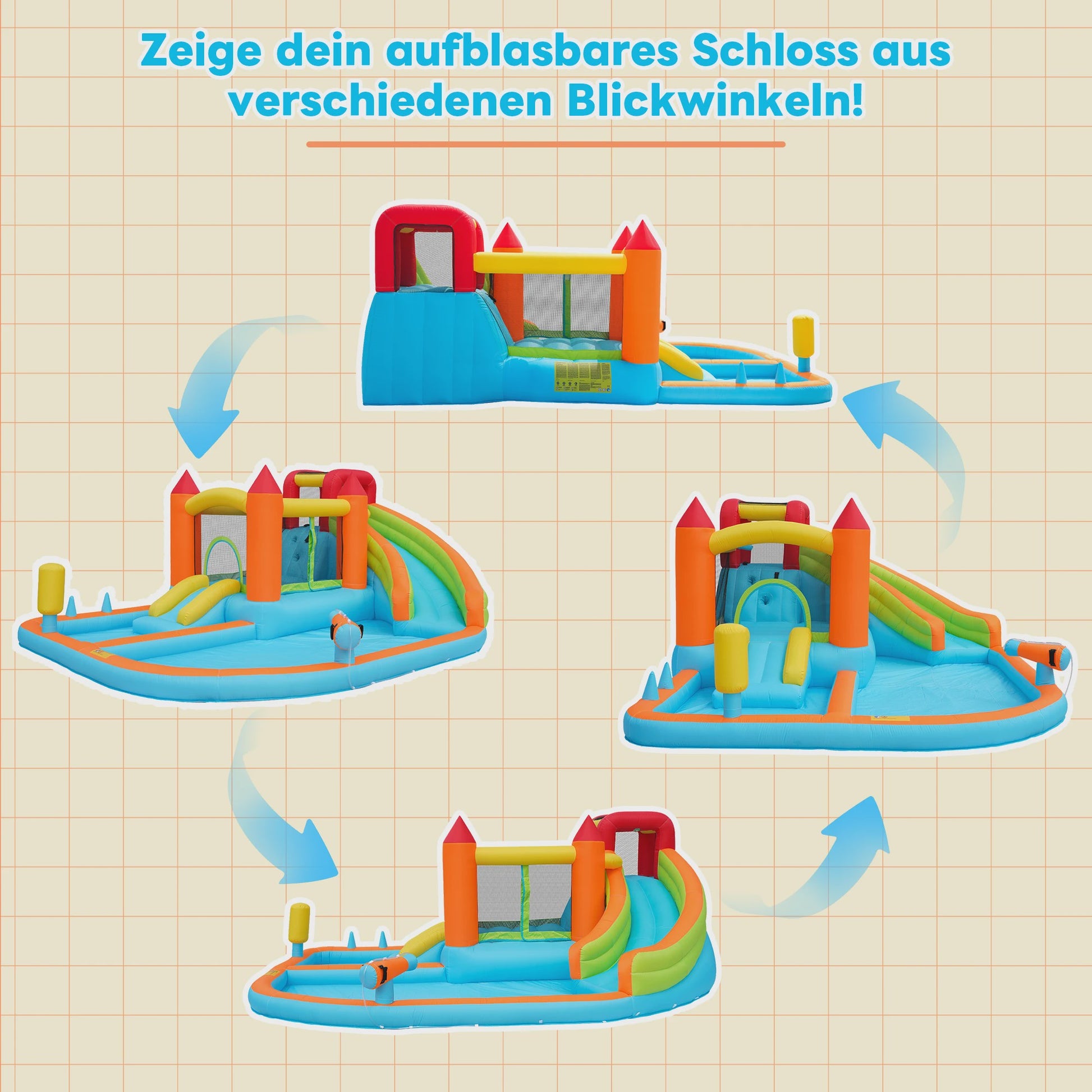 Opblaasbaar Kasteel met Waterbaan, Glijbaan, Trampoline & Waterkanon