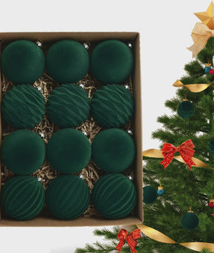 Set van 12 Luxe Fluweel Kerstballen - Fluwelen Kerstboom Decoratie