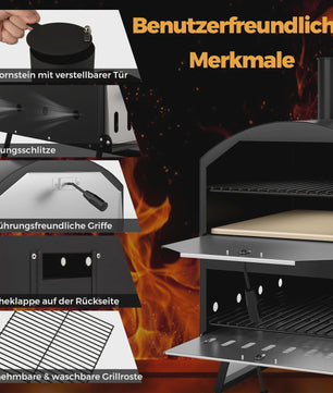 Houtgestookte Pizzaoven Buiten - Draagbare Pizza Maker met Steen, Spatel & Grillroosters