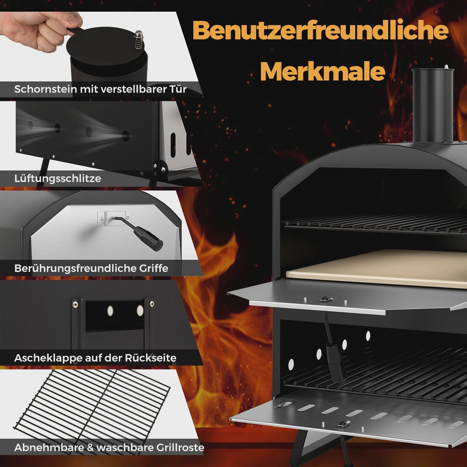 Houtgestookte Pizzaoven Buiten - Draagbare Pizza Maker met Steen, Spatel & Grillroosters