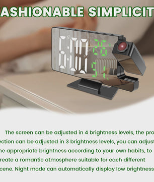 Moderne LED Digitale Projectiewekker met Spiegel & 180° Draaibare Projector