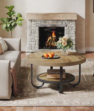 Stijlvolle Ronde Salontafel met 2 Lagen en Opbergplank - 79cm Diameter
