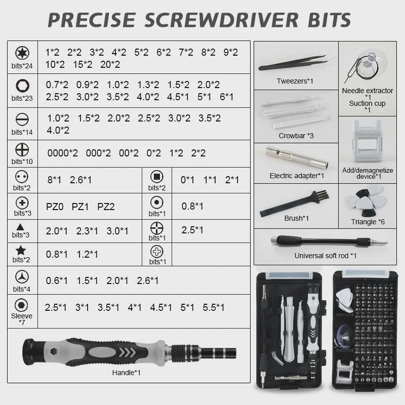 116-delige Precisie Schroevendraaierset met 98 Magnetische Bits voor Reparatie