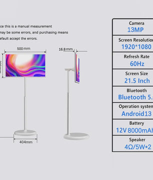21.5" Android 13 Smart TV Tablet met Touchscreen & 8000mAh Batterij