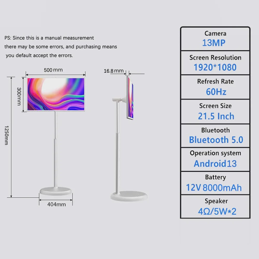 21.5" Android 13 Smart TV Tablet met Touchscreen & 8000mAh Batterij