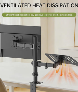 Dubbele Laptop en Monitor Bureauhouder - Volledig Verstelbaar, Ergonomisch, Zwaar Staal, tot 8kg, 13-27 inch
