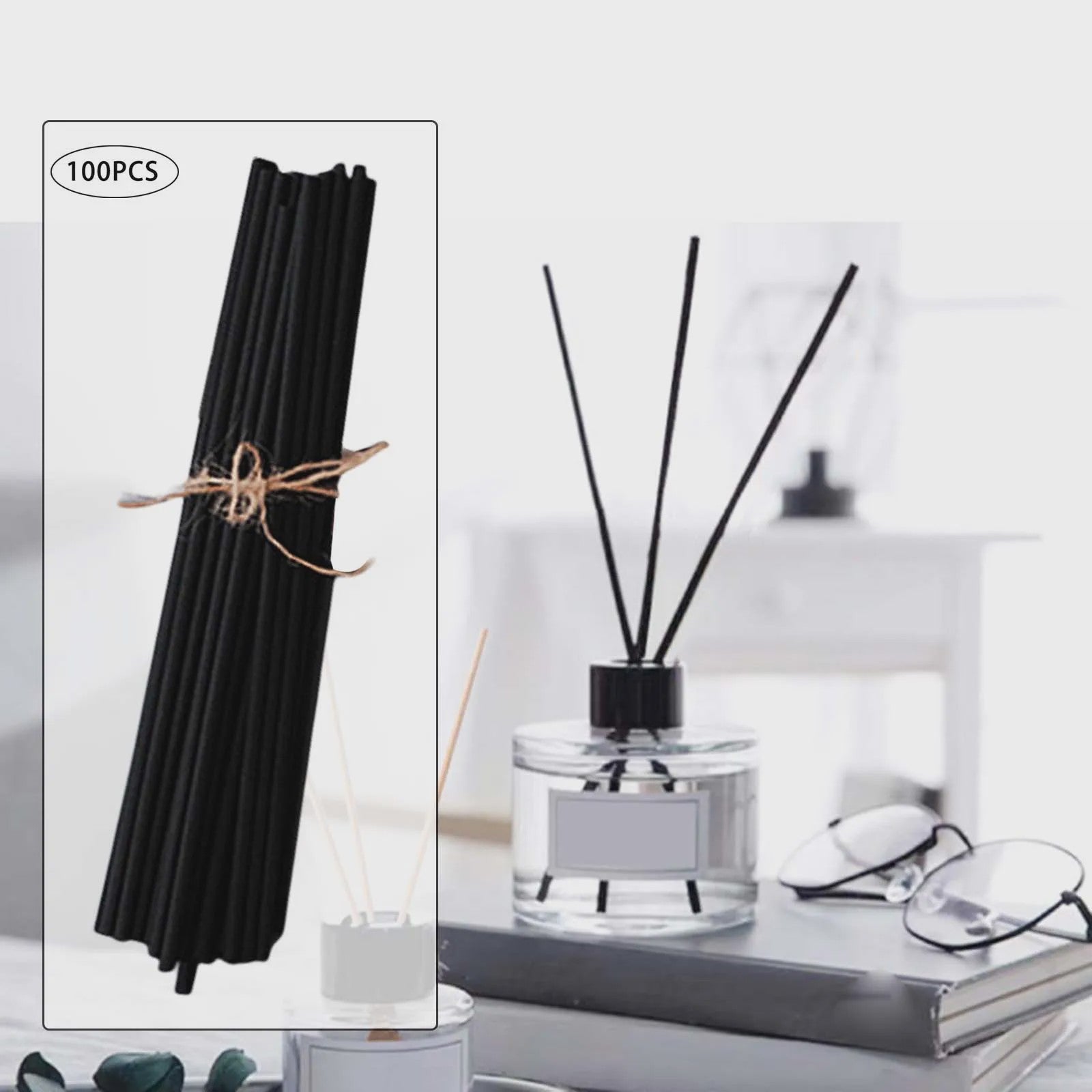 100 Stuks Rietstokjes voor Diffusers - 3mm x 20cm - Zwart, Wit & Naturel