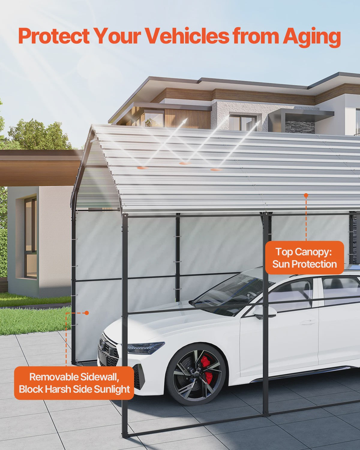 Robuuste Metalen Carport met Verzinkt Stalen Frame - Bescherming voor Auto & Boot